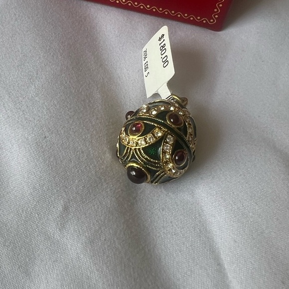 Egg Pendant Faberge Style Sterling Silver Gold Plated Green - Picture 15 of 15